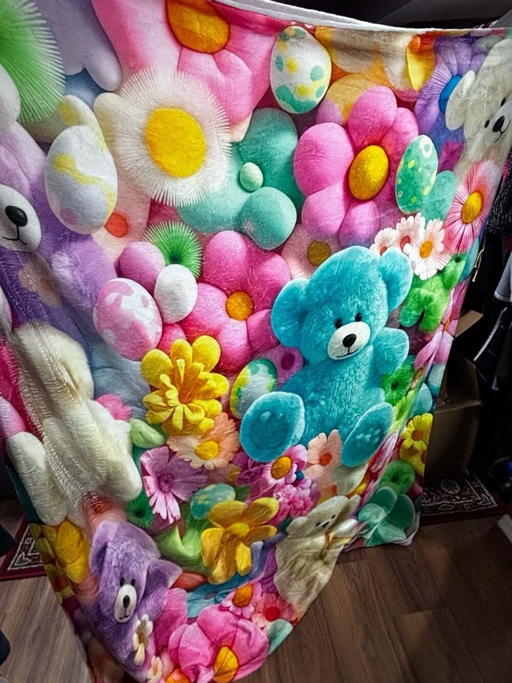 Plush Floral And Teddy Bear Fleece Blanket 60x80in